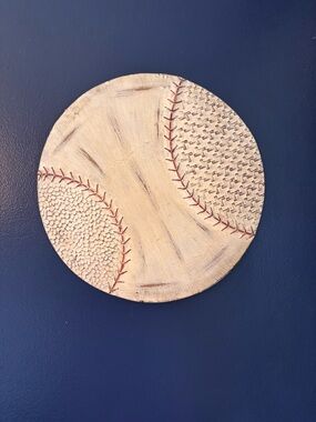 Textured 3D Baseball Wall Art Plaque - Distressed Rustic Sports Decor